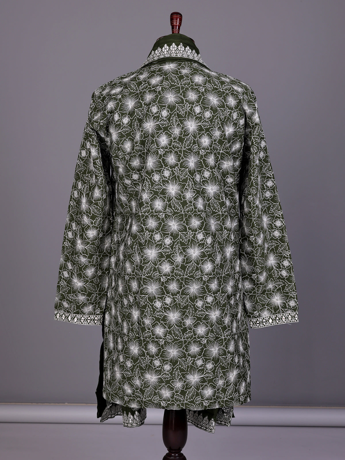 Mehendi green embroidered aabla kurta suit with dupatta