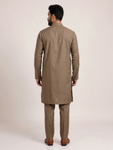 Dark beige thread work kurta suit with pants for mens