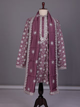 Light wine embroidered aabla kurta suit with dupatta for mens