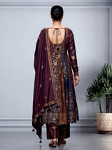 Multicolor silk anarkali palazzo suit with zardosi and stone embellishments