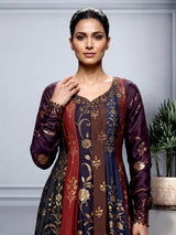 Multicolor silk anarkali palazzo suit with zardosi and stone embellishments