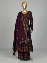 Multicolor silk anarkali palazzo suit with zardosi and stone embellishments