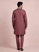 Onion pink thread work kurta suit with pants for mens