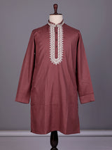 Onion pink thread work kurta suit with pants for mens