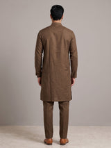 Brown thread detailed cotton silk kurta suit for mens