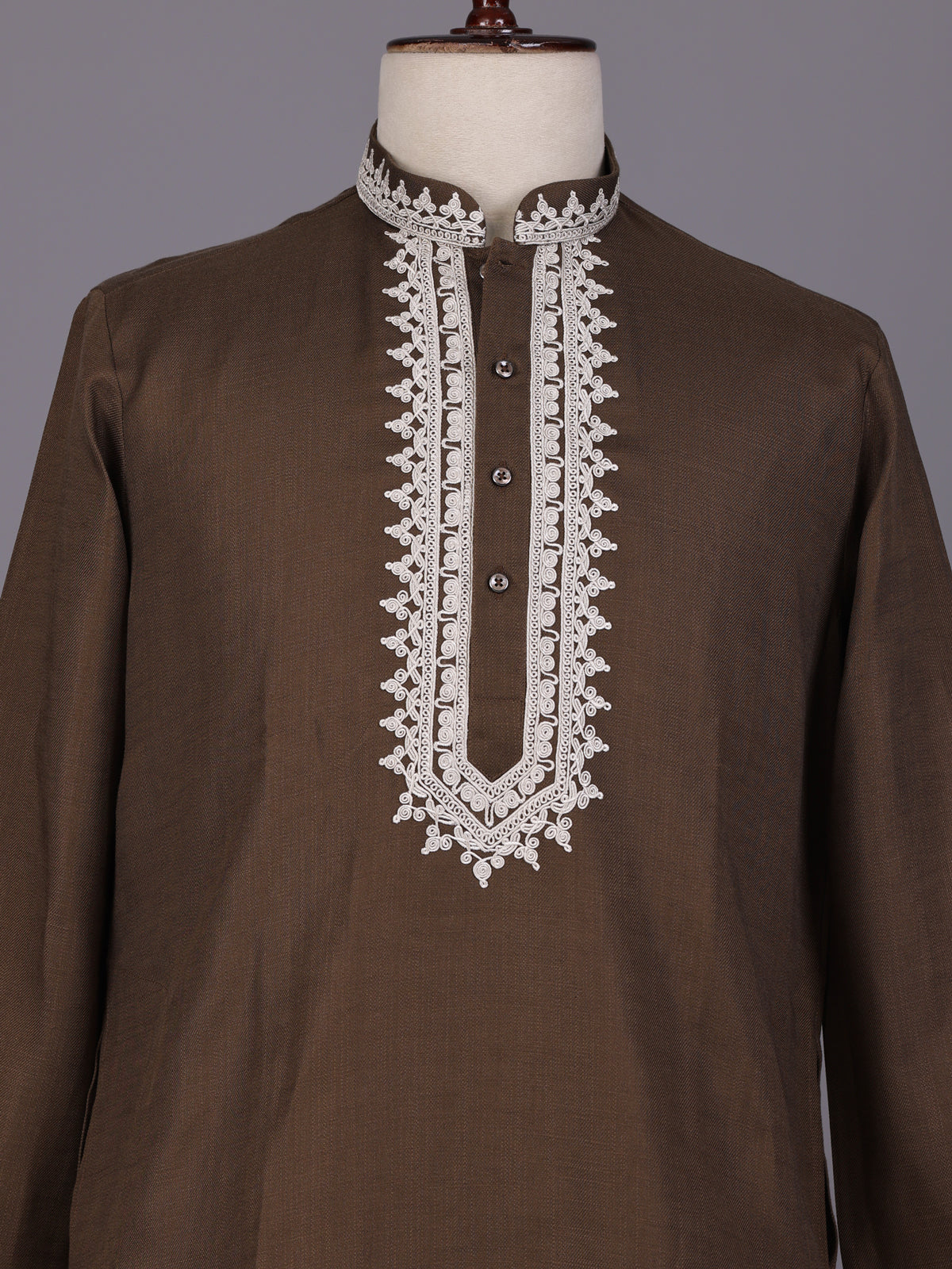 Brown thread detailed cotton silk kurta suit for mens