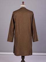 Brown thread detailed cotton silk kurta suit for mens
