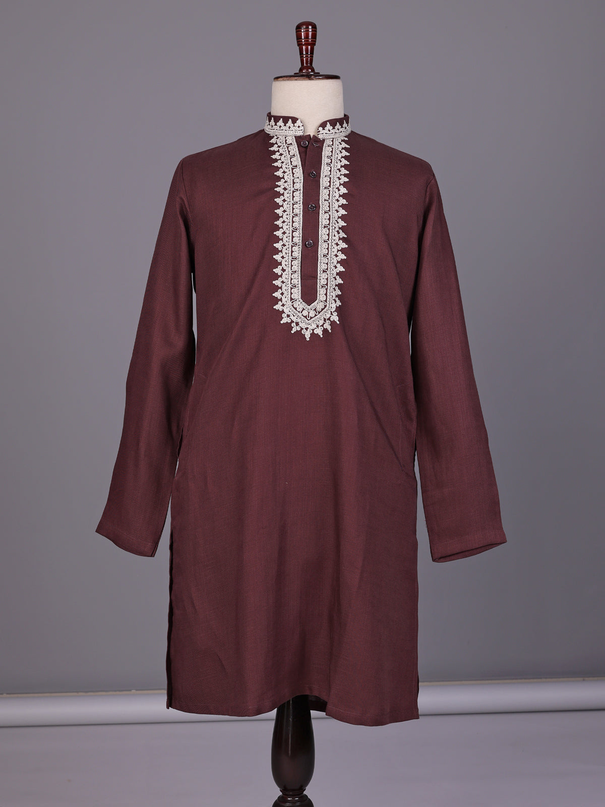 Wine thread detailed cotton silk kurta suit for mens