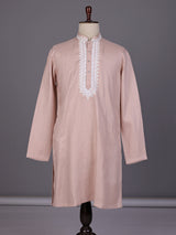 Peach thread embroidered kurta suit with pants for mens weddings