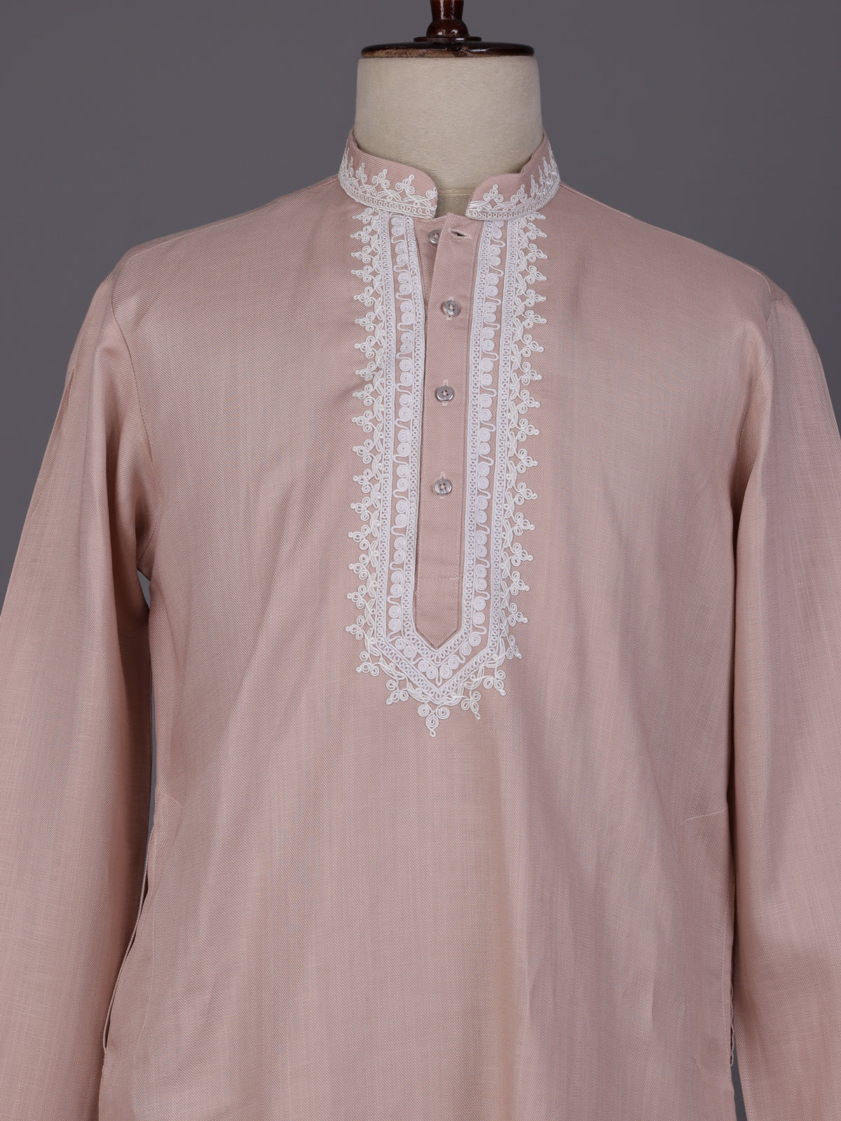 Peach thread embroidered kurta suit with pants for mens weddings