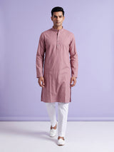 Dusty pink cotton silk blend kurta suit with thread texture