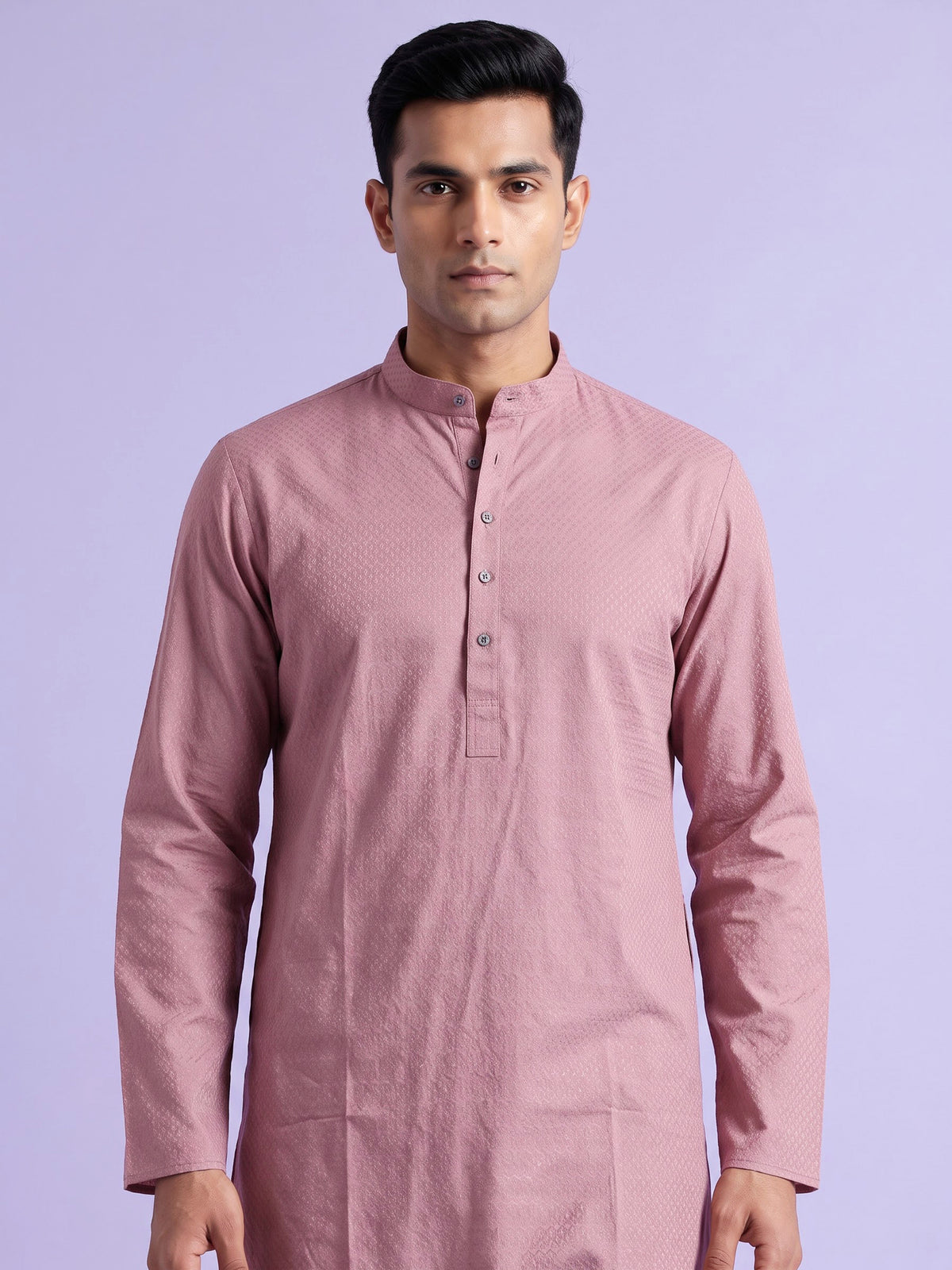 Dusty pink cotton silk blend kurta suit with thread texture