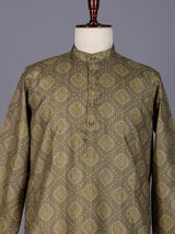 Mehendi green bandhani printed silk kurta suit for mens