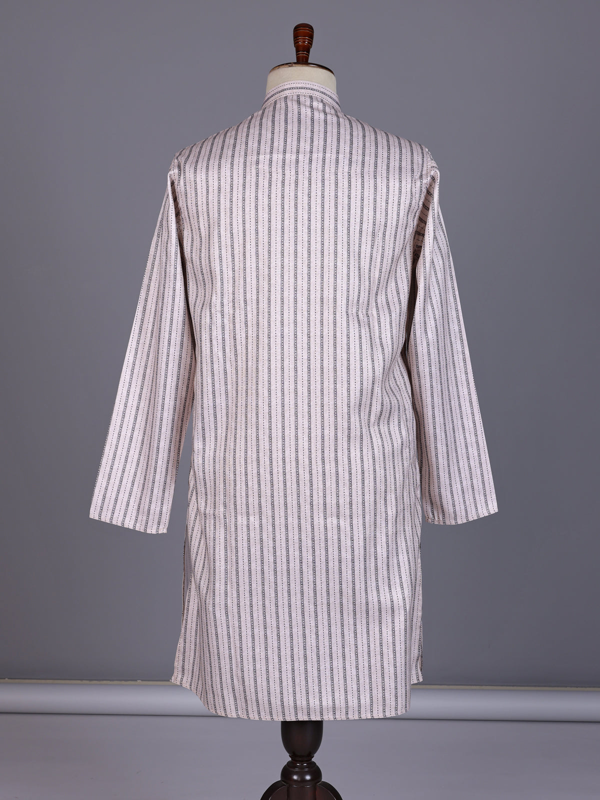 Light beige striped cotton silk blend kurta suit for mens