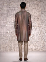Pastel brown silk yoke kurta suit with zardosi pearl detailing