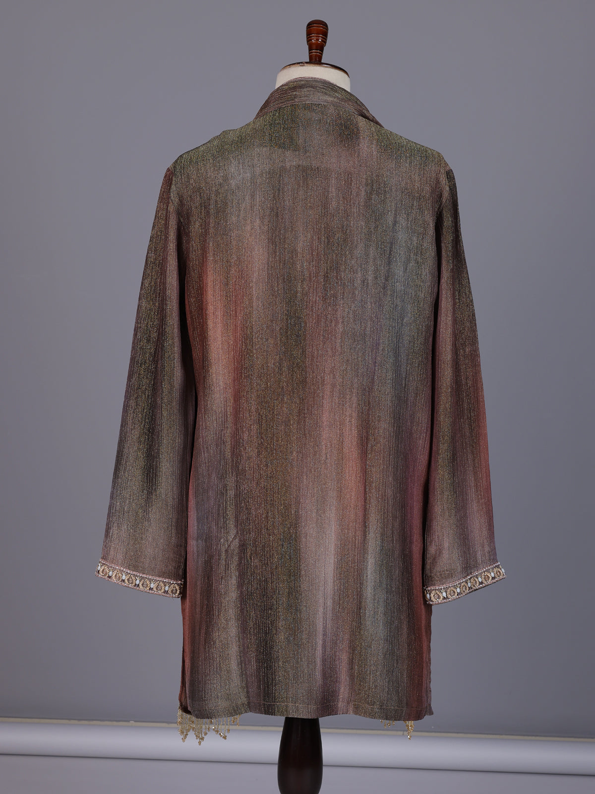 Pastel brown silk yoke kurta suit with zardosi pearl detailing