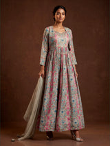 Light grey tissue organza jacket-style anarkali