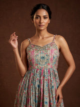 Light grey tissue organza jacket-style anarkali