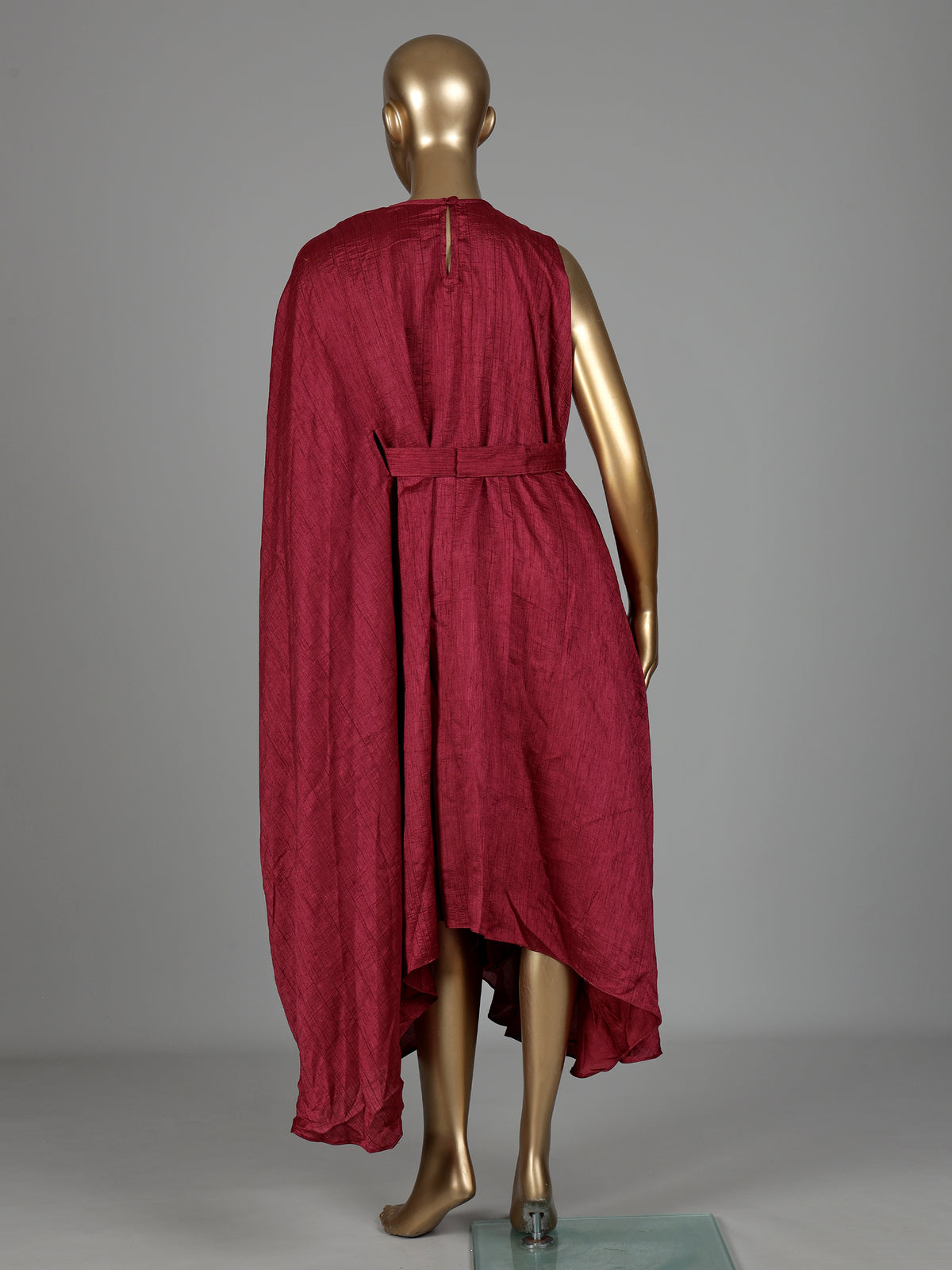 Maroon chiffon silk western-style suit with waistbelt
