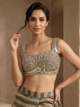 Mehendi green chiffon silk ready-to-wear saree