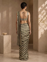 Mehendi green chiffon silk ready-to-wear saree