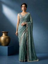 Firozi blue organza tissue ready-to-wear saree