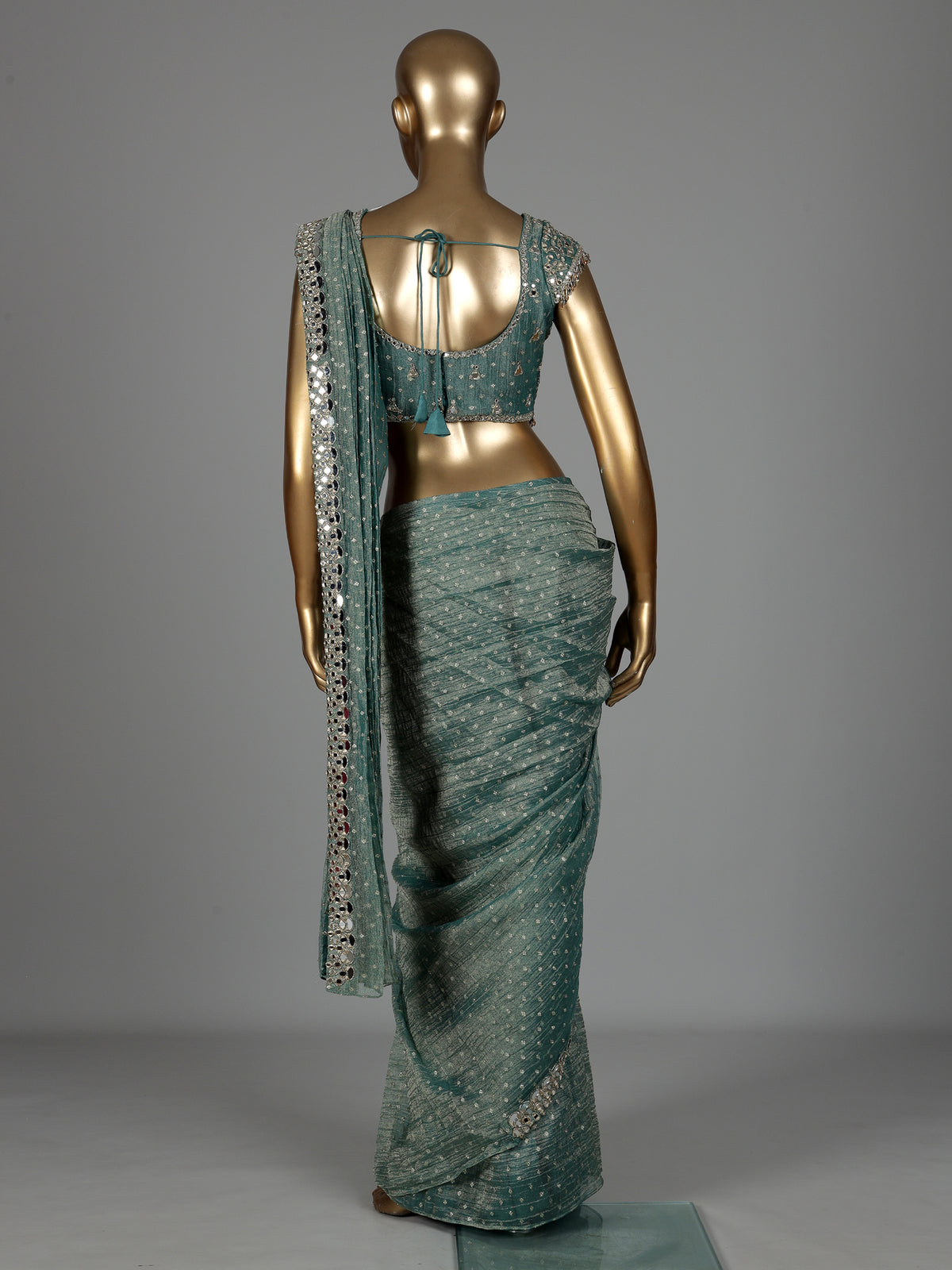 Firozi blue organza tissue ready-to-wear saree