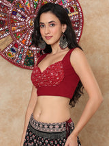 Maroon printed cotton sweetheart sleeveless back open blouse design