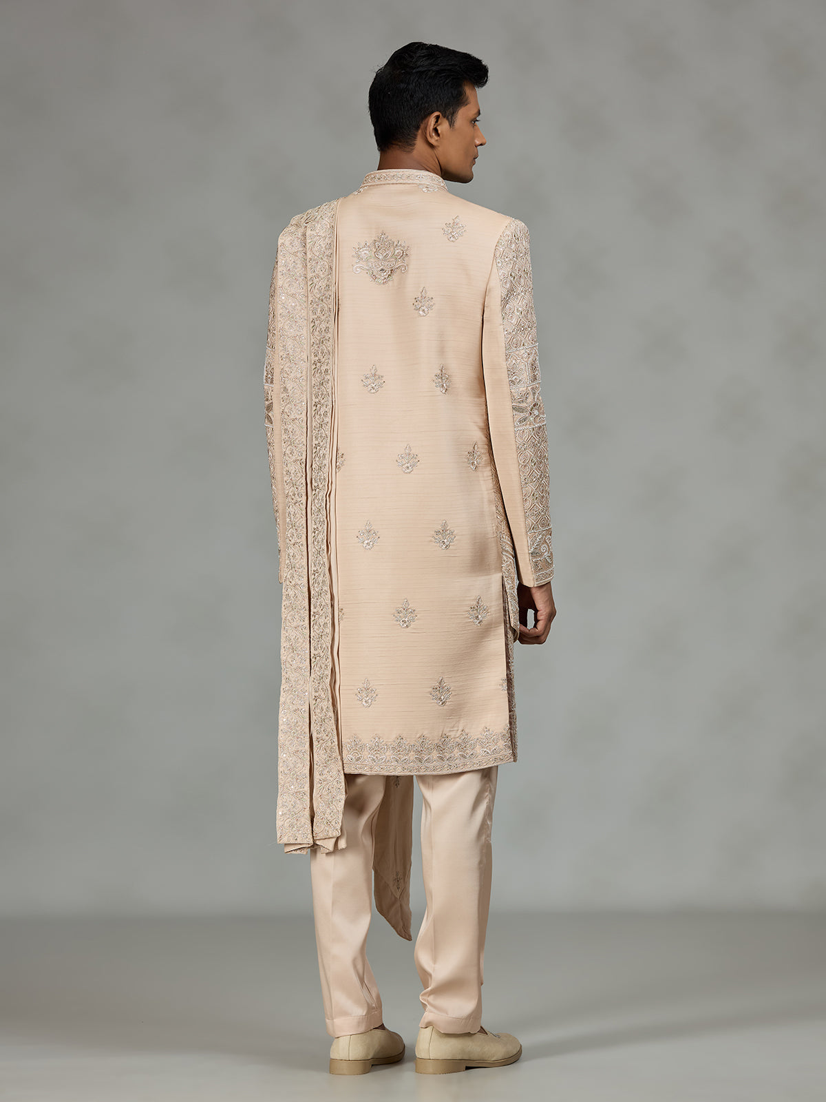 Warm beige heritage mens sherwani