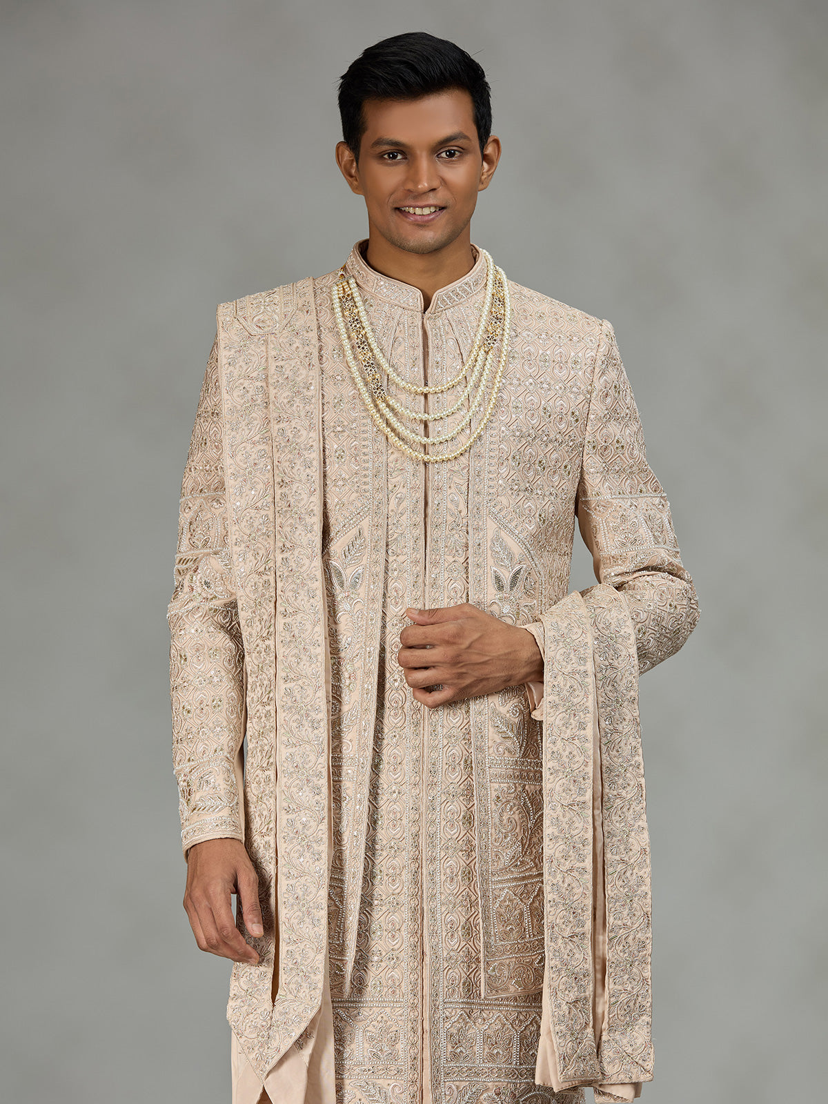 Warm beige heritage mens sherwani