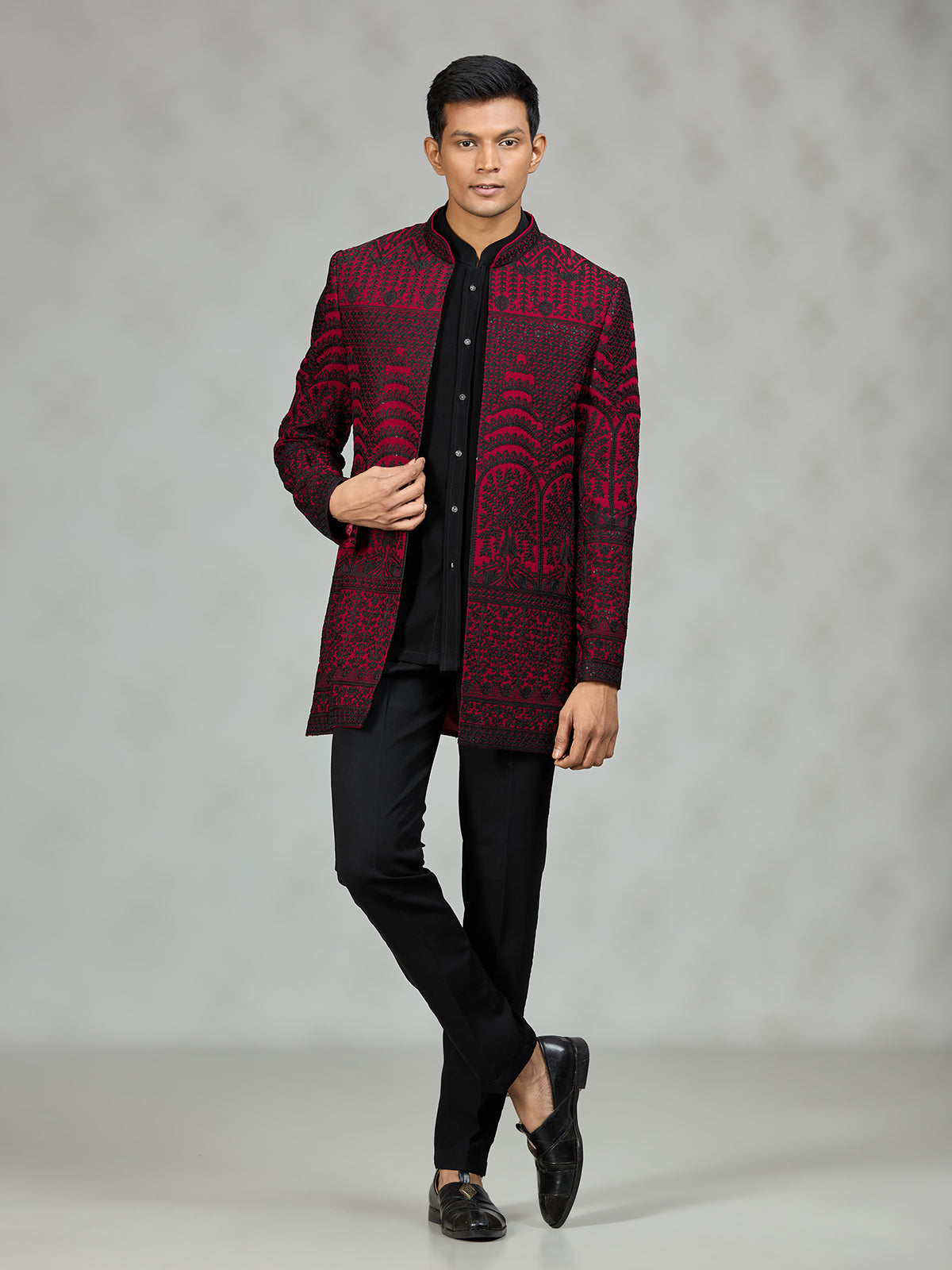 Black red heritage mens indo western