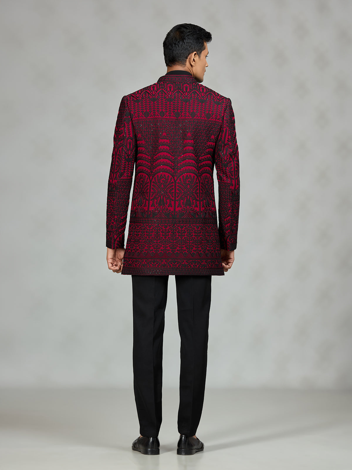 Black red heritage mens indo western