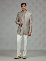 Silver luxury textured mens indo western