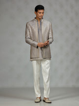Silver luxury textured mens indo western