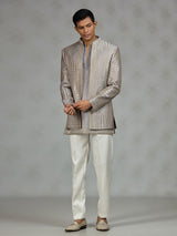 Silver luxury textured mens indo western
