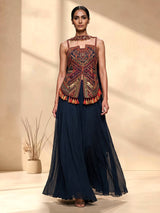 Navy georgette palazzo suit for wedding celebration