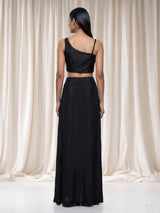 Black satin crepe silk designer palazzo suit