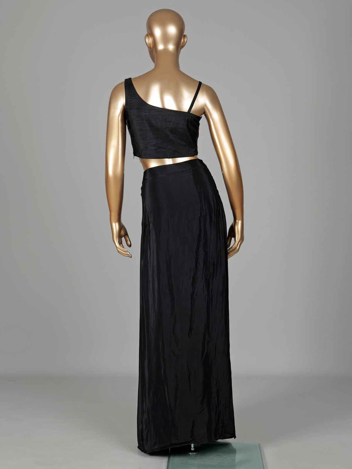 Black satin crepe silk designer palazzo suit