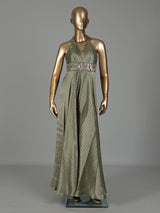 Pista green tissue silk blend jumpsuit with aabla work