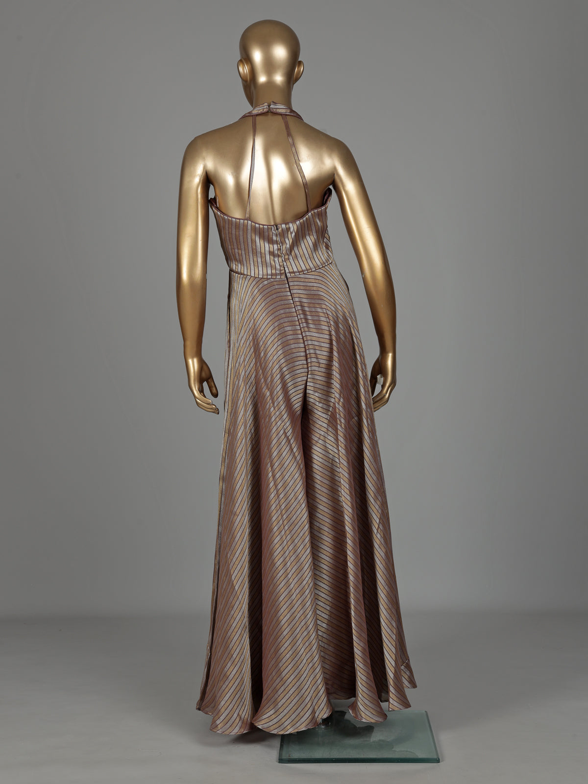Grey tissue silk blend jumpsuit with zari detailing