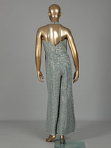 Mint green silk designer jumpsuit with aabla work