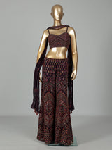 Wine georgette palazzo suit with zardosi and beadwork