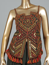Mehendi green georgette palazzo suit with embroidered tassel detailing