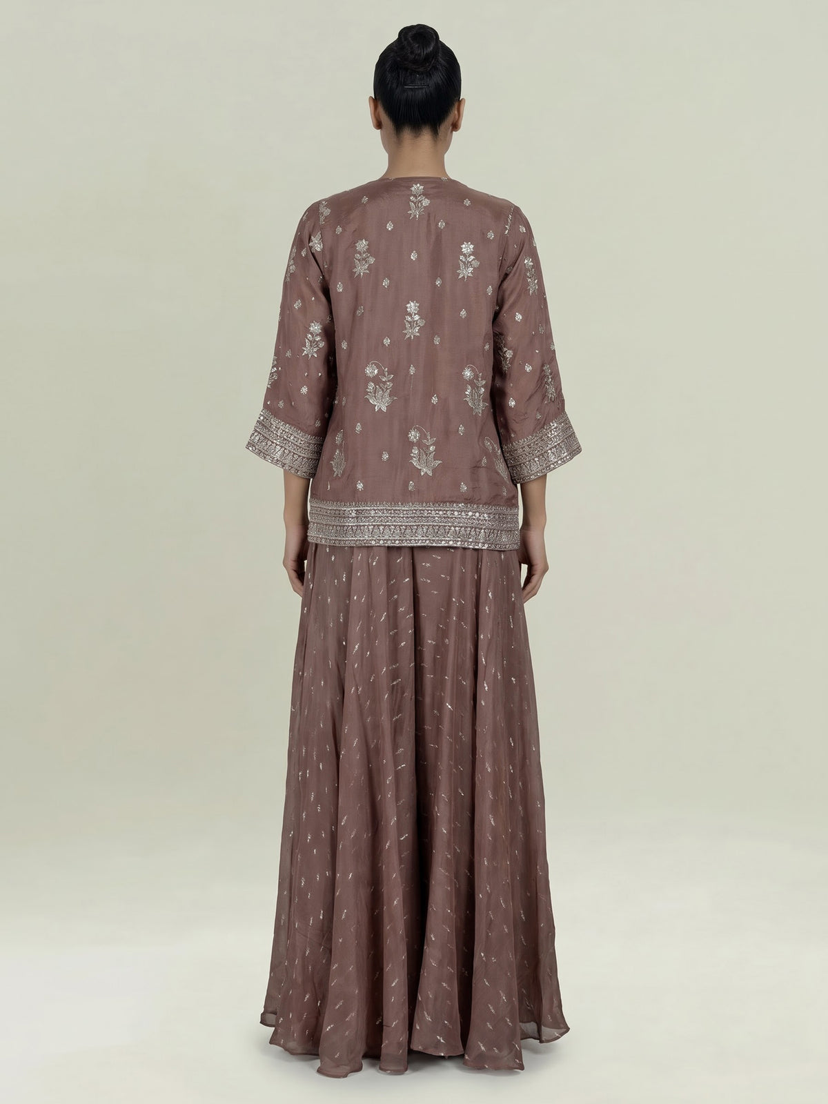 Dusty wine silk designer salwar suit with elegant palazzo