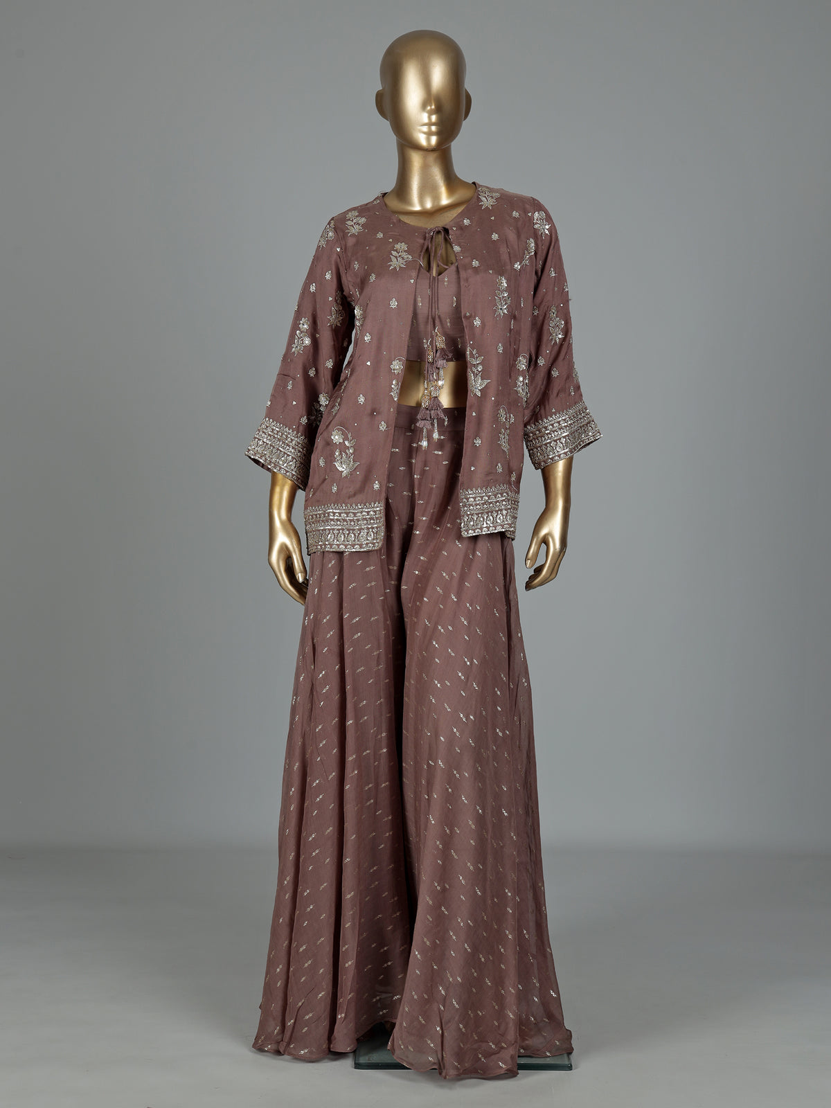 Dusty wine silk designer salwar suit with elegant palazzo