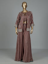 Dusty wine silk designer salwar suit with elegant palazzo