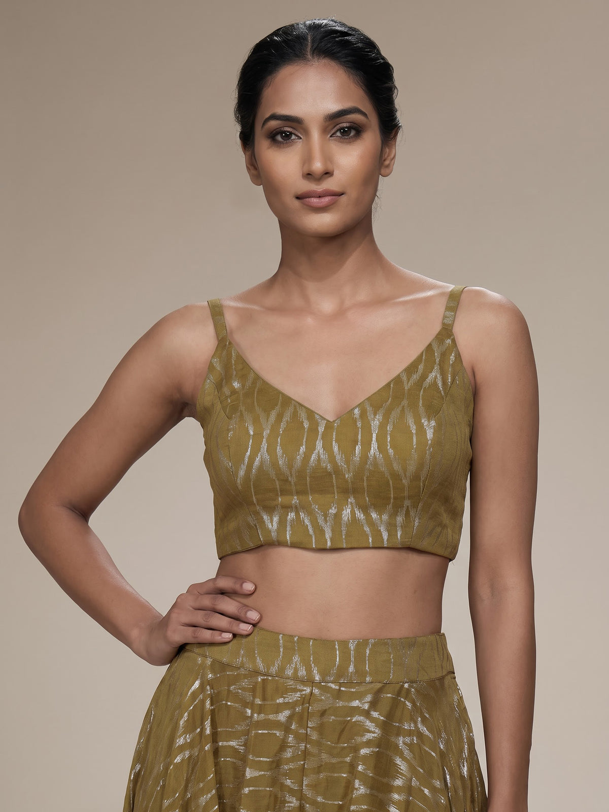 Mehendi olive silk designer palazzo suit
