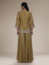 Mehendi olive silk designer palazzo suit