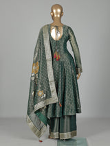 Pastel green tissue silk anarkali with embellished sweetheart yoke