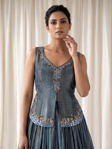 Blue shaded silk lehenga choli with resham zardosi embellishments